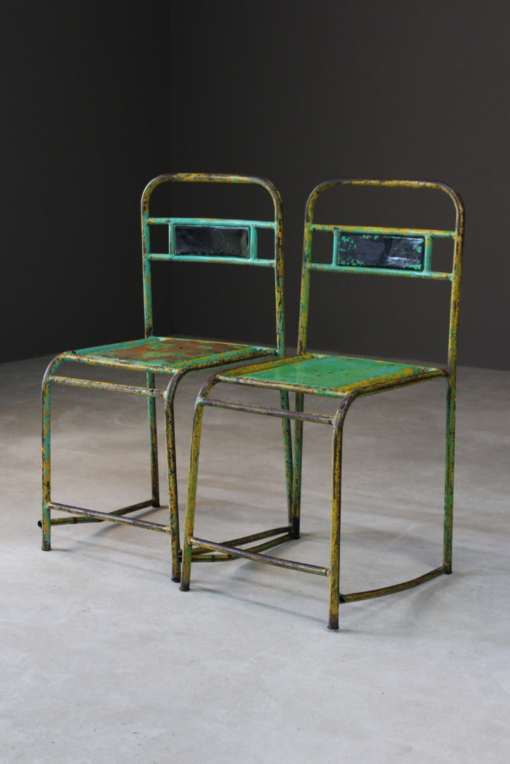 Pair Vintage Metal Stacking Chairs - Kernow Furniture