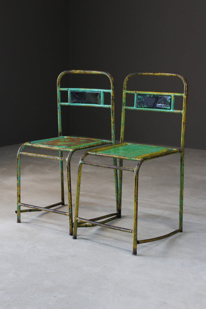 Pair Vintage Metal Stacking Chairs - Kernow Furniture