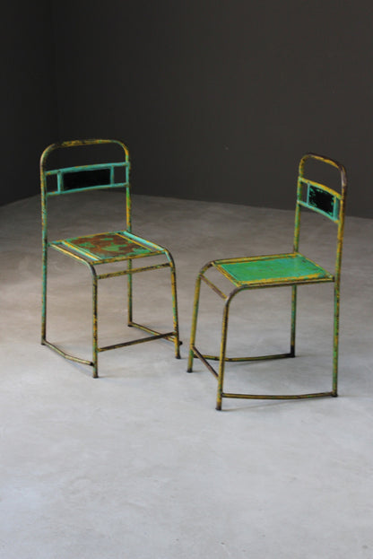 Pair Vintage Metal Stacking Chairs - Kernow Furniture