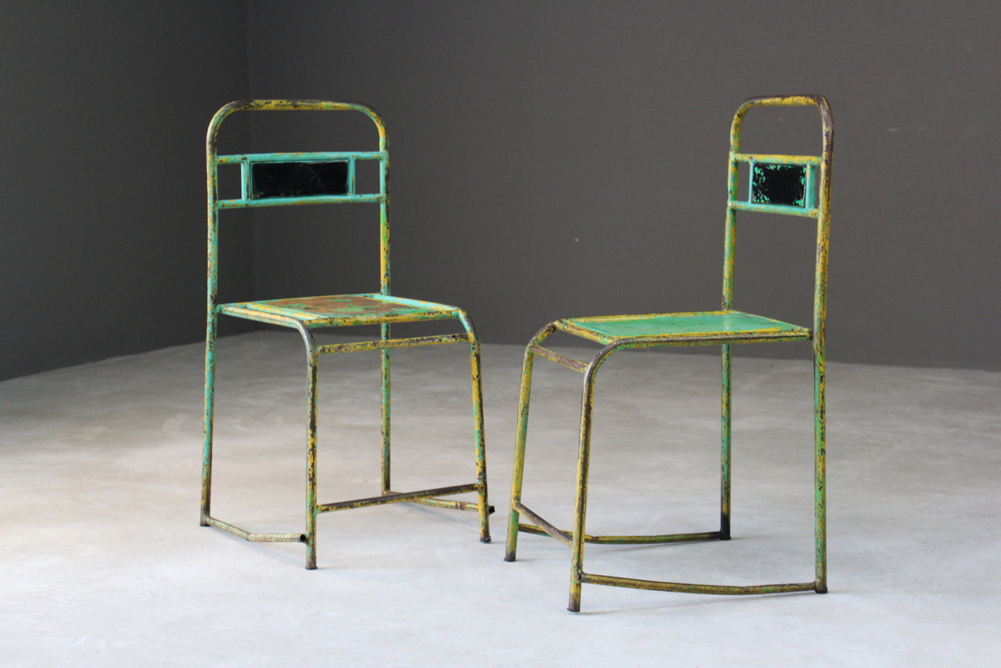 Pair Vintage Metal Stacking Chairs - Kernow Furniture