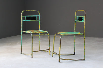 Pair Vintage Metal Stacking Chairs - Kernow Furniture