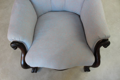 Antique Victorian Upholstered Button Back Armchair - Kernow Furniture