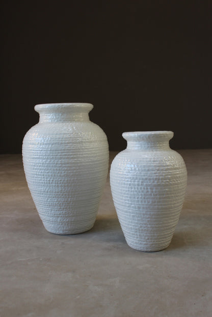 Pair Large Italian White Floor Vase - Kernow Furniture