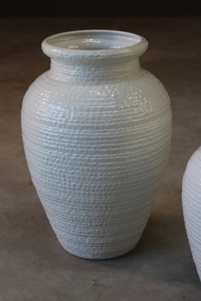 Pair Large Italian White Floor Vase - Kernow Furniture