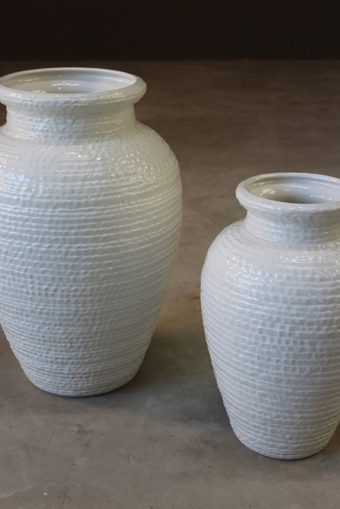 Pair Large Italian White Floor Vase - Kernow Furniture