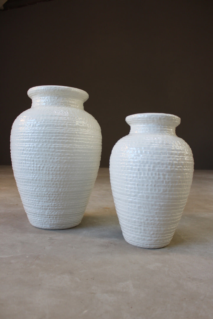 Pair Large Italian White Floor Vase - Kernow Furniture