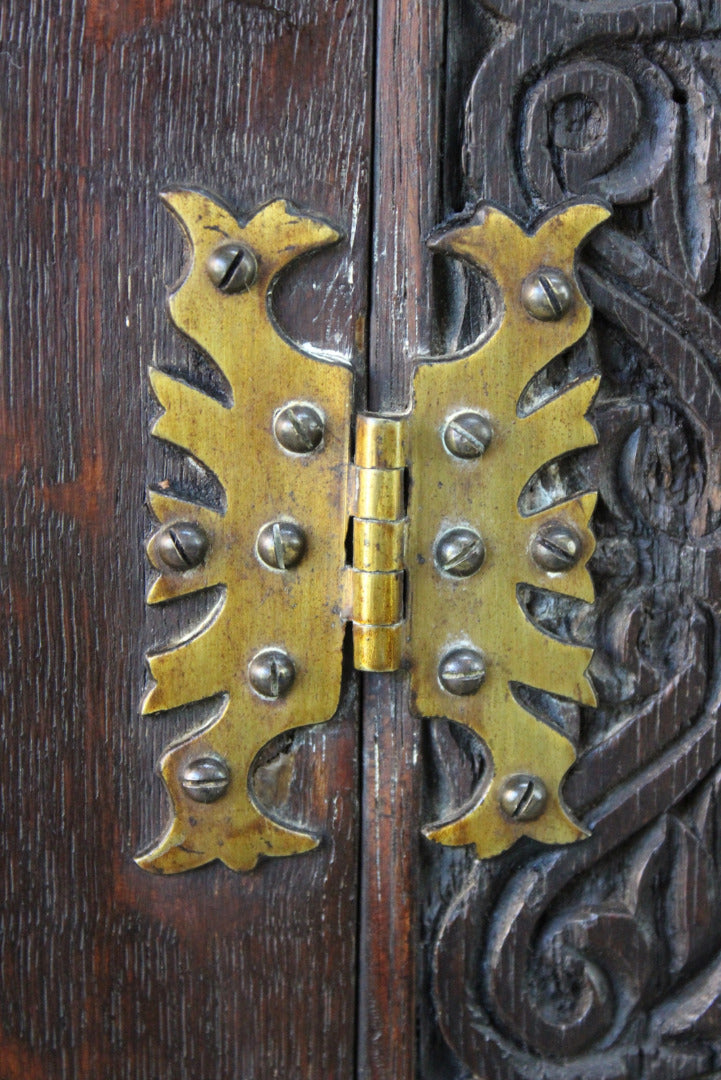 Antique Carved Oak Corner Wall Cupboard - Kernow Furniture