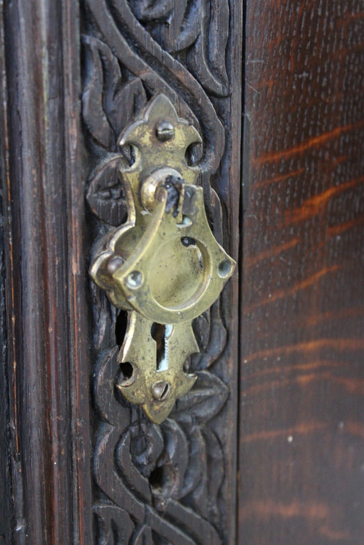 Antique Carved Oak Corner Wall Cupboard - Kernow Furniture