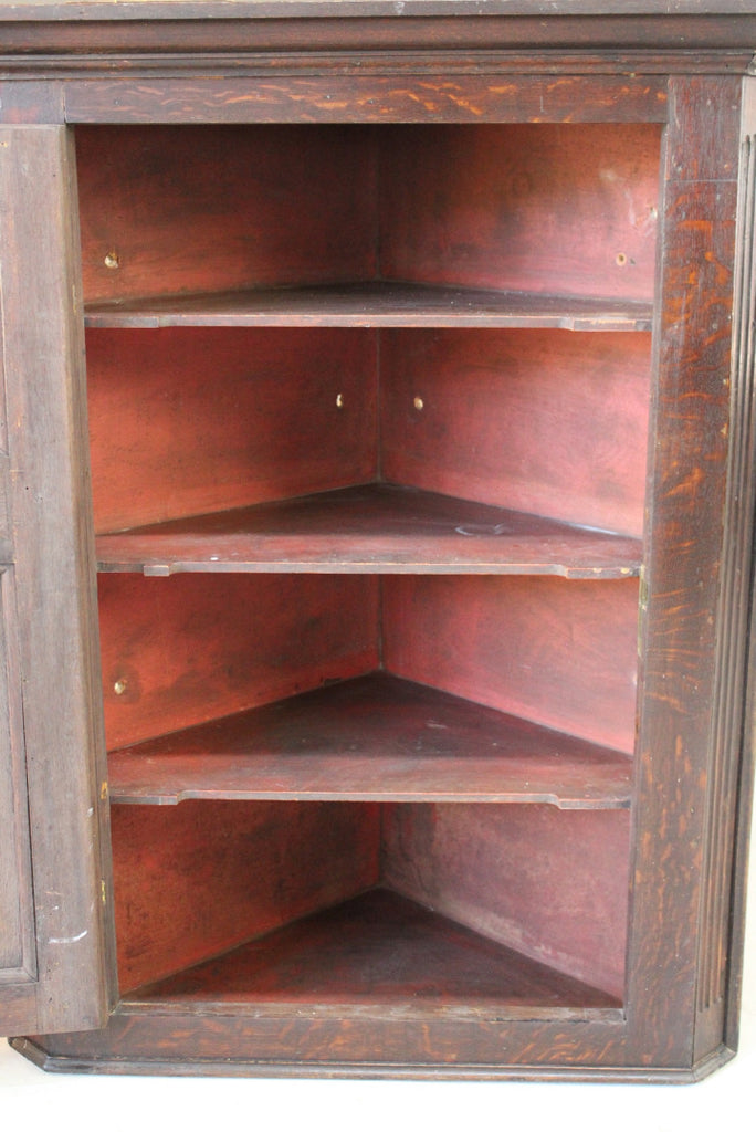 Antique Carved Oak Corner Wall Cupboard - Kernow Furniture