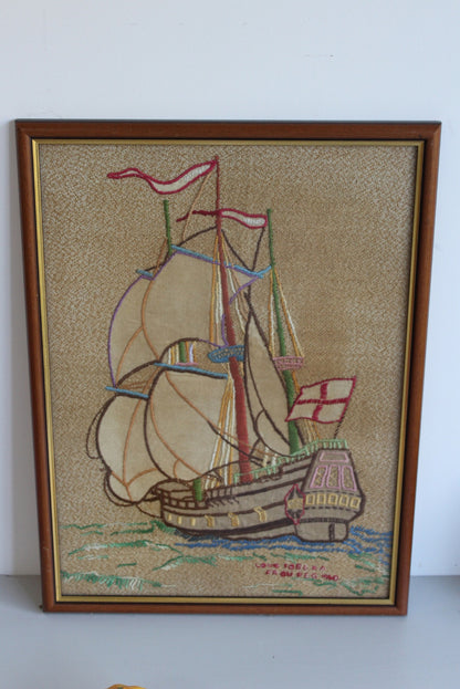 Vintage Framed Nautical Embroidery - Kernow Furniture