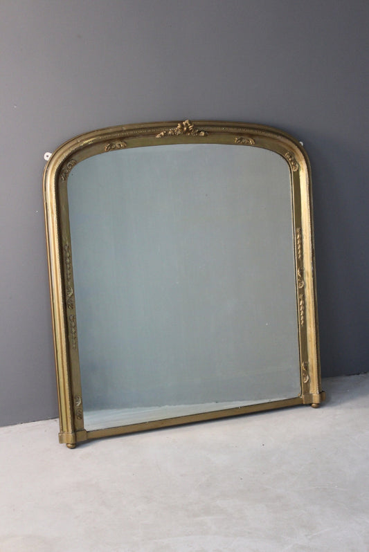 Large Antique Victorian Gilt Overmantle Mirror - Kernow Furniture