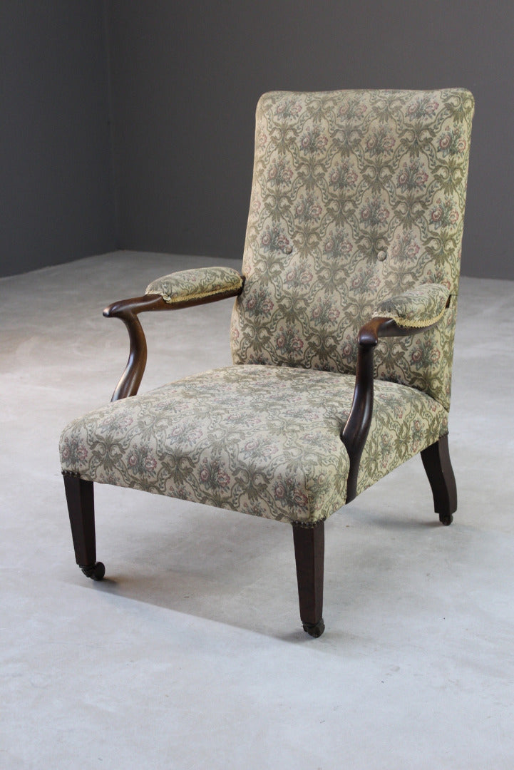 Walnut Frame Open Arm Chair - Kernow Furniture