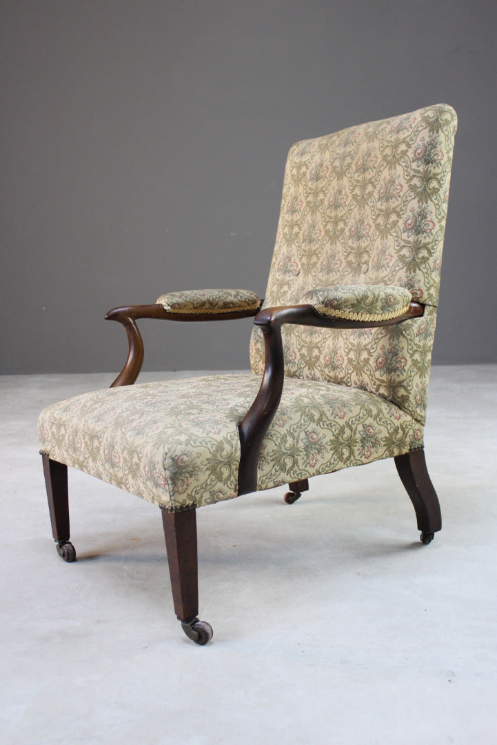 Walnut Frame Open Arm Chair - Kernow Furniture