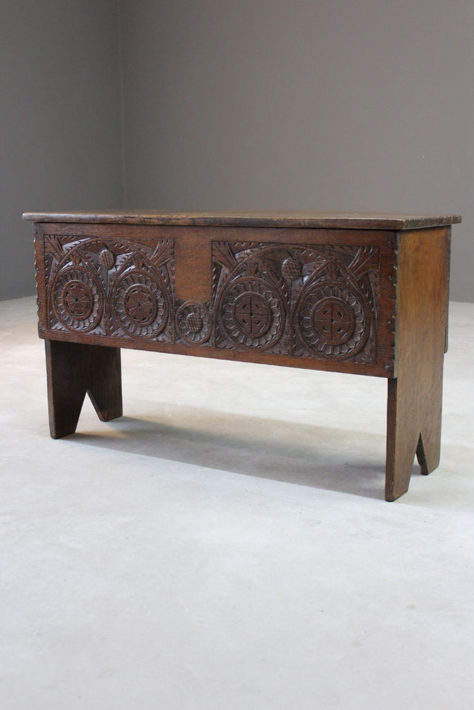 Antique Carved Six Plank Chest - Kernow Furniture