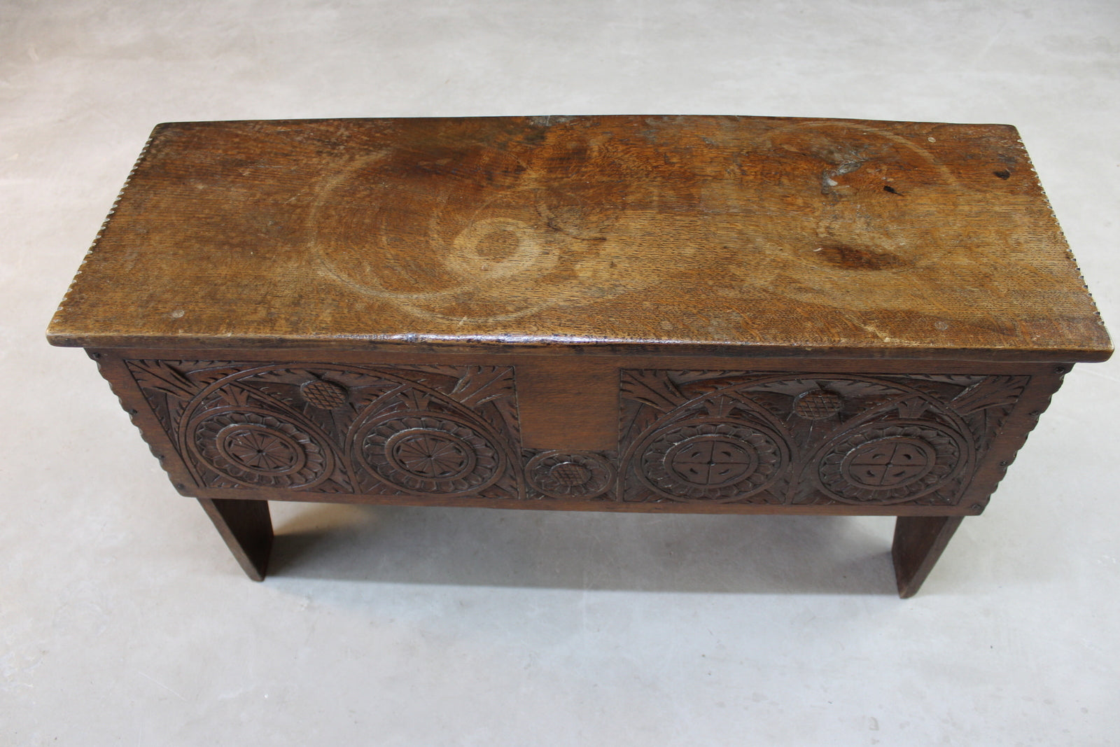 Antique Carved Six Plank Chest - Kernow Furniture