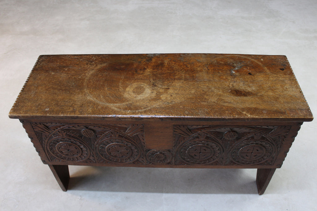 Antique Carved Six Plank Chest - Kernow Furniture