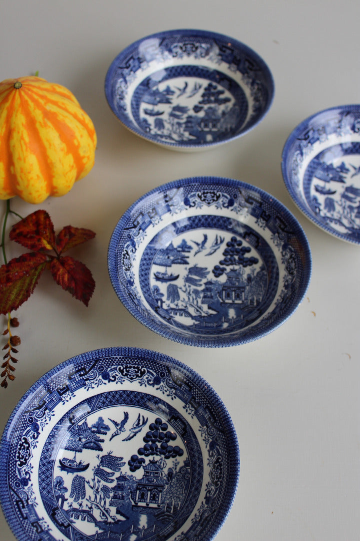 4 Blue & White Willow Bowls - Kernow Furniture