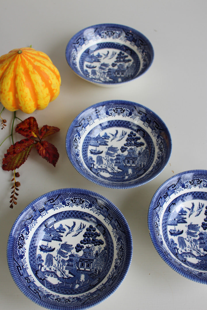 4 Blue & White Willow Bowls - Kernow Furniture