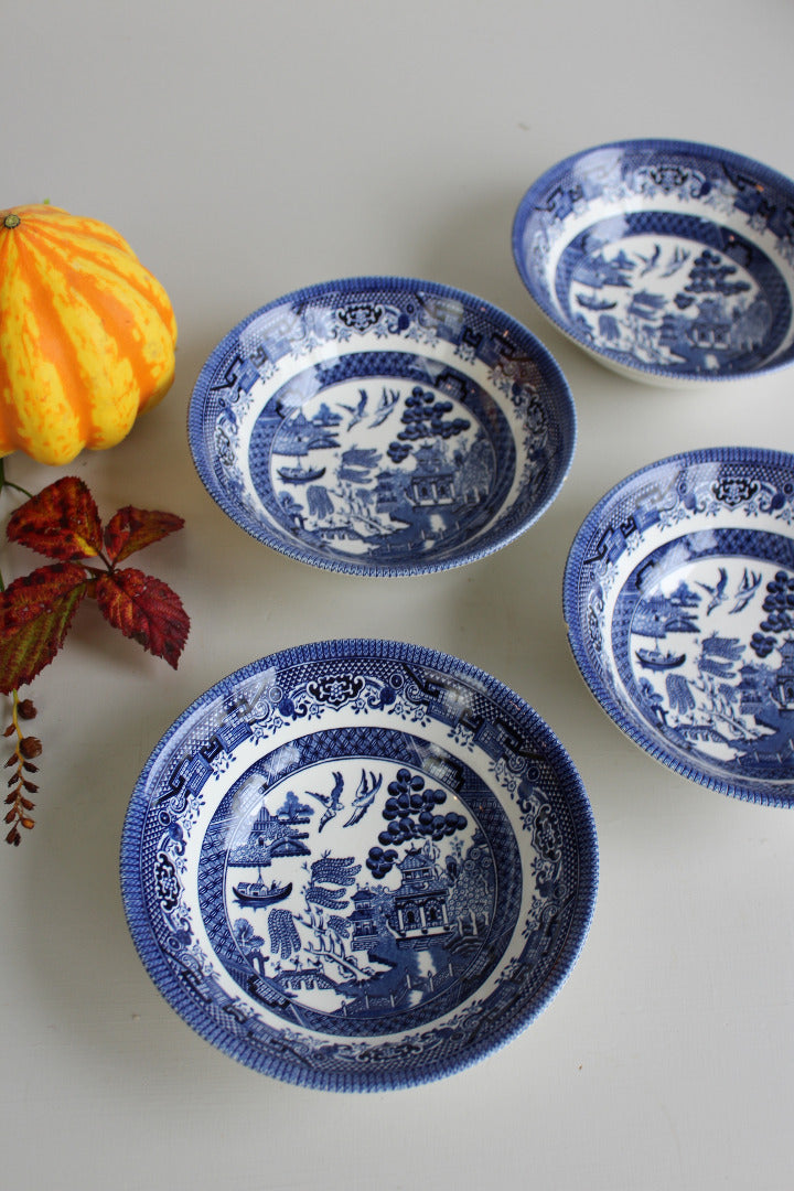 4 Blue & White Willow Bowls - Kernow Furniture