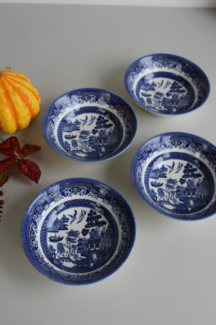 4 Blue & White Willow Bowls - Kernow Furniture