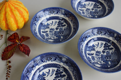 4 Blue & White Willow Bowls - Kernow Furniture