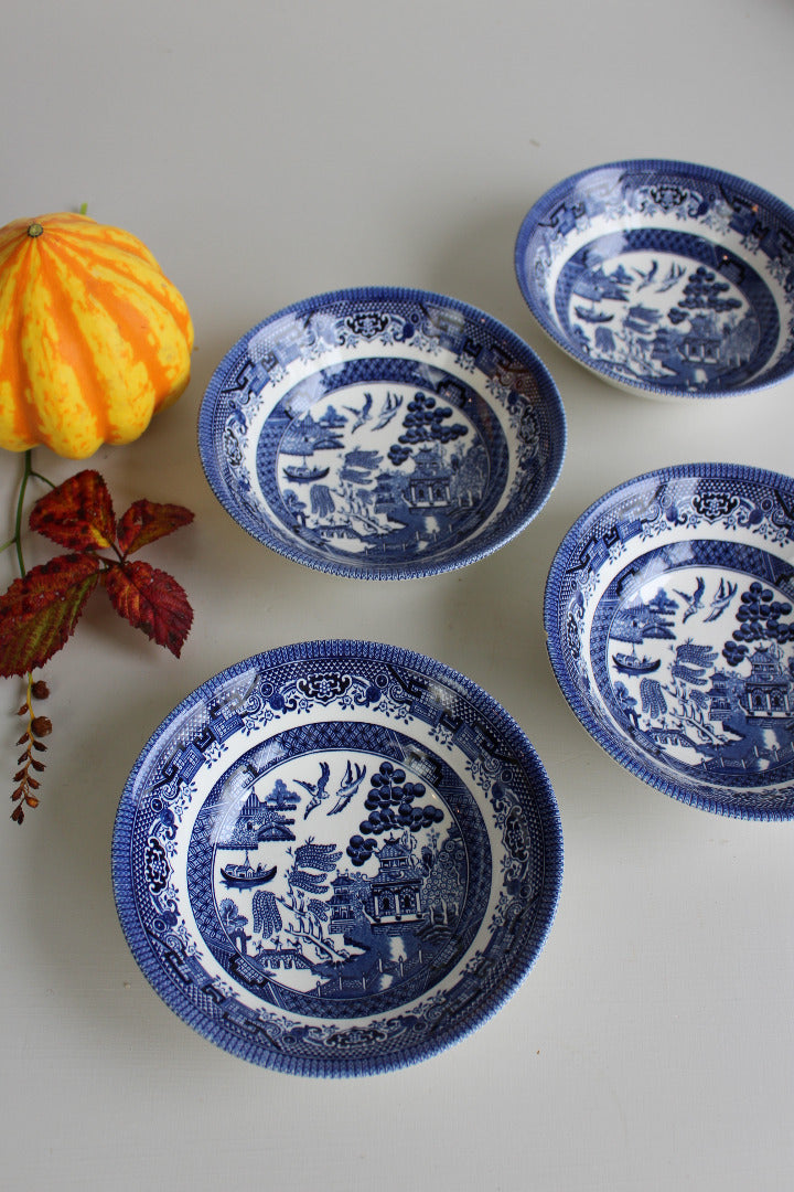 4 Blue & White Willow Bowls - Kernow Furniture