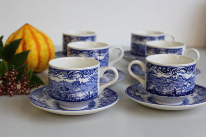 6 Broadhurst English Scene Cups & Saucers - Kernow Furniture