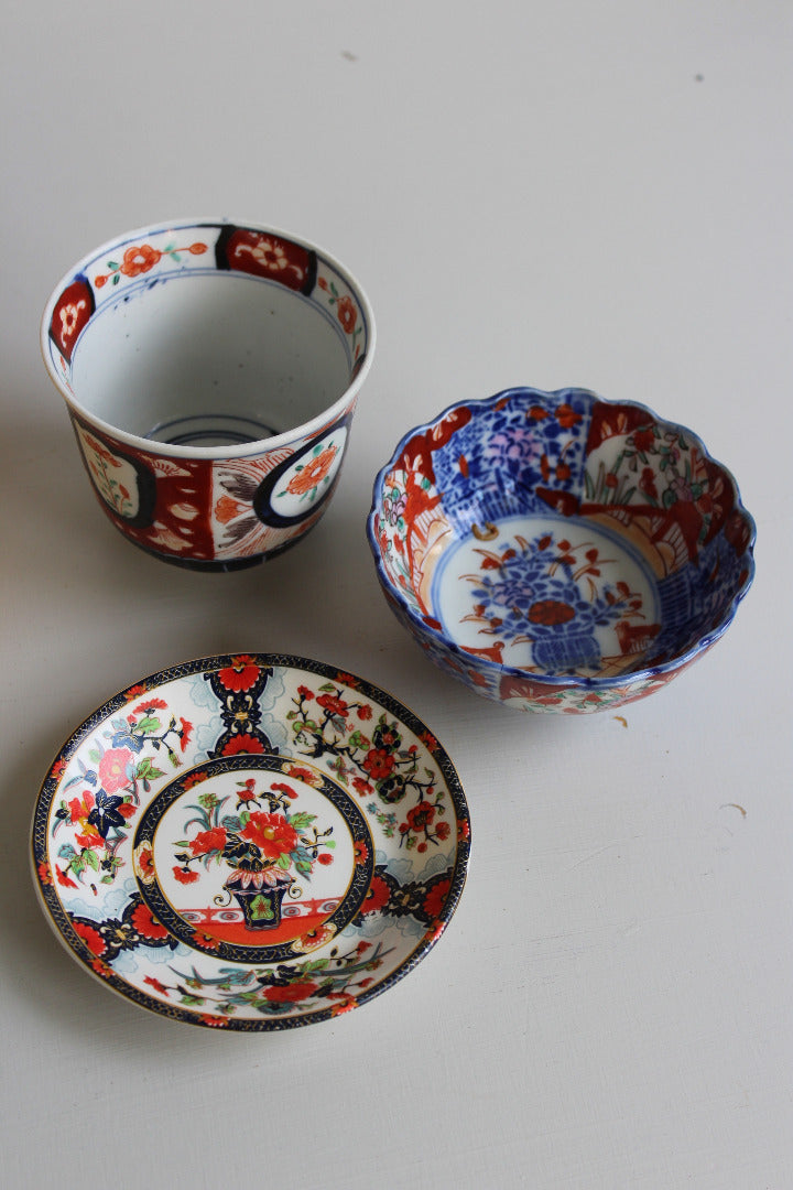 3 x Imari Bowls & Dish - Kernow Furniture