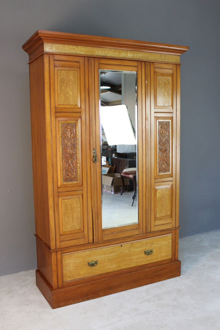 Antique Satin Walnut Wardrobe - Kernow Furniture