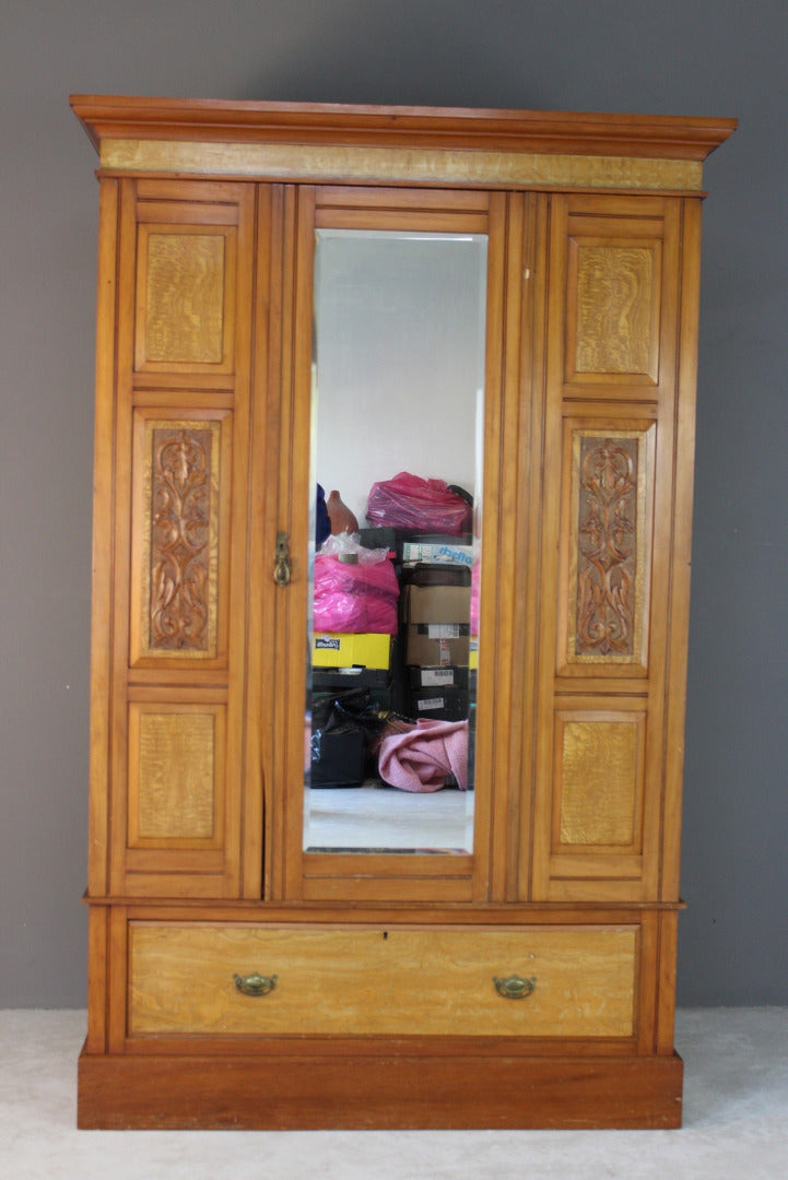 Antique Satin Walnut Wardrobe - Kernow Furniture