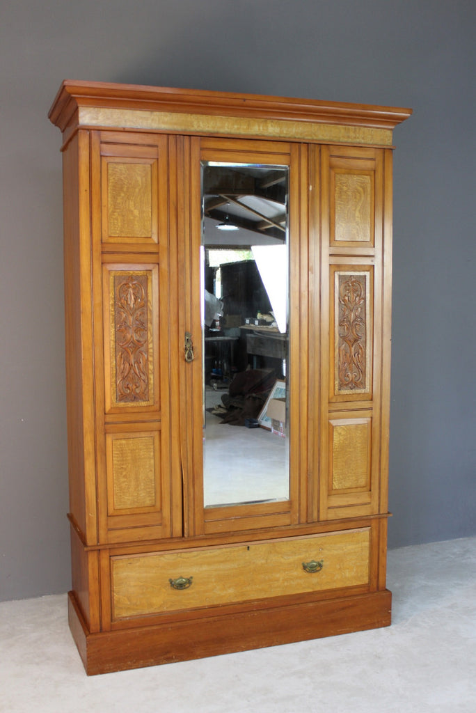 Antique Satin Walnut Wardrobe - Kernow Furniture