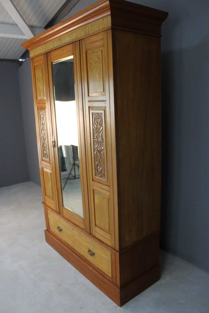 Antique Satin Walnut Wardrobe - Kernow Furniture