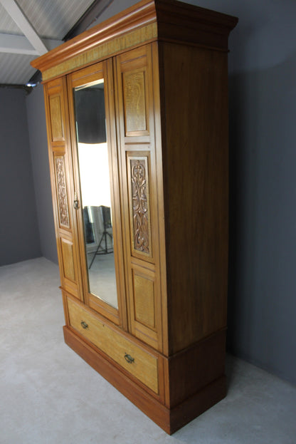 Antique Satin Walnut Wardrobe - Kernow Furniture