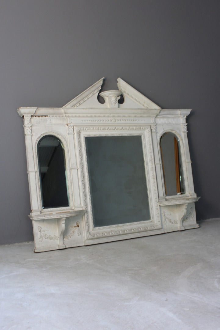 Antique White Painted Overmantle Mirror - Kernow Furniture