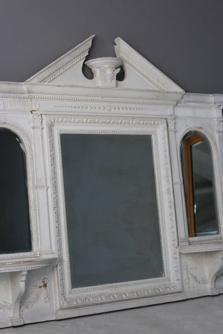 Antique White Painted Overmantle Mirror - Kernow Furniture