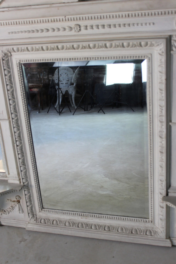Antique White Painted Overmantle Mirror - Kernow Furniture