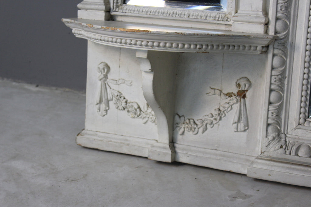 Antique White Painted Overmantle Mirror - Kernow Furniture