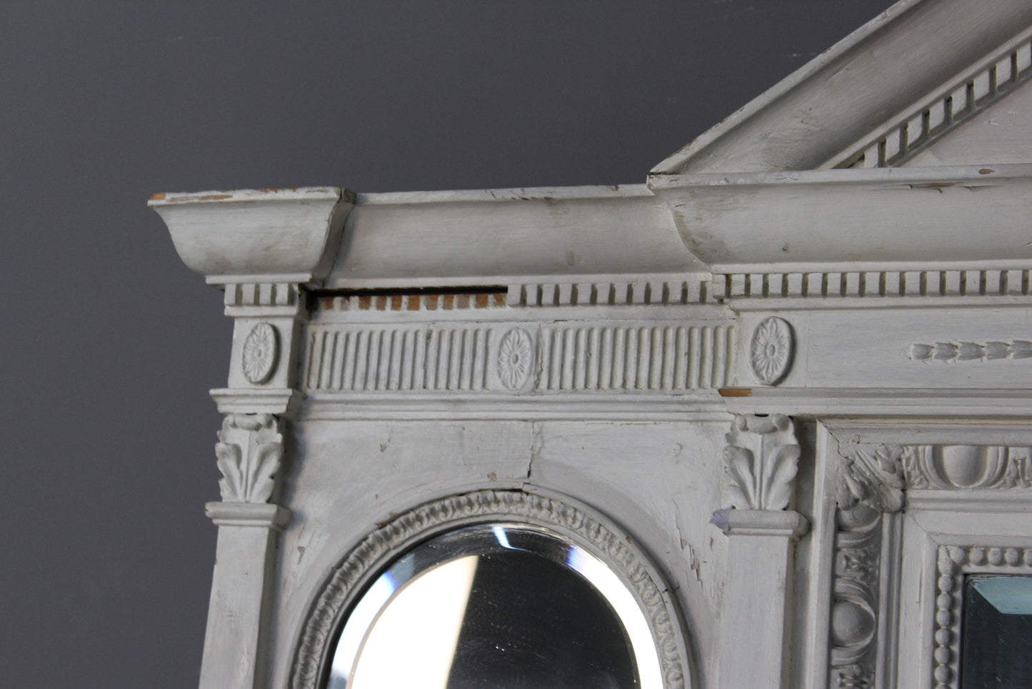 Antique White Painted Overmantle Mirror - Kernow Furniture