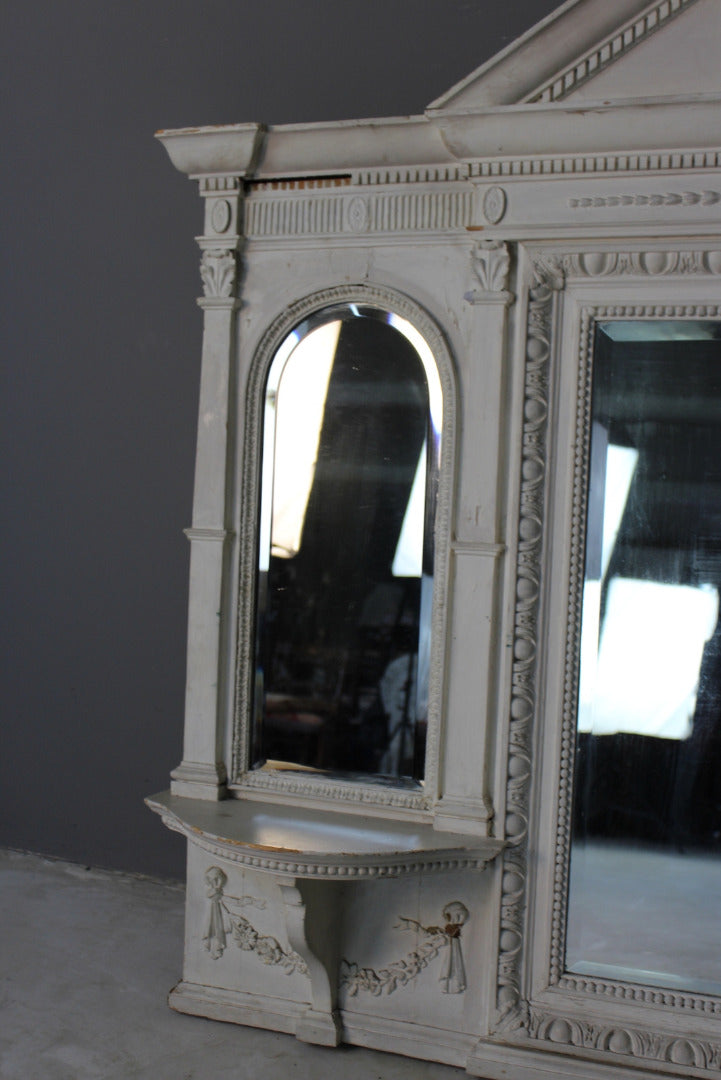 Antique White Painted Overmantle Mirror - Kernow Furniture