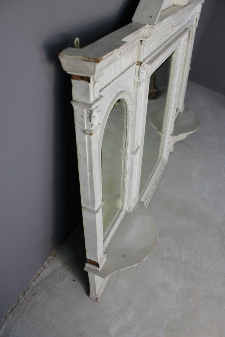 Antique White Painted Overmantle Mirror - Kernow Furniture