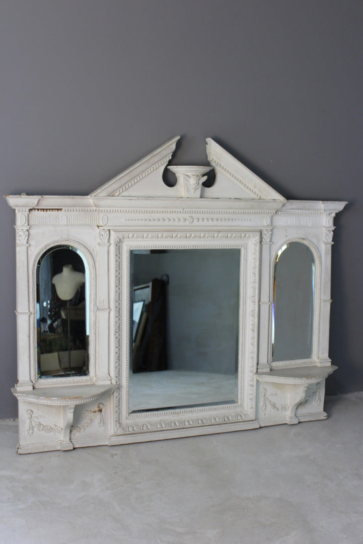 Antique White Painted Overmantle Mirror - Kernow Furniture