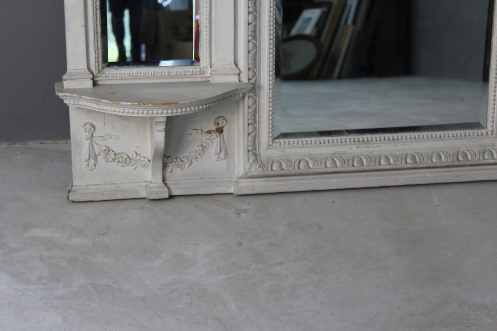 Antique White Painted Overmantle Mirror - Kernow Furniture