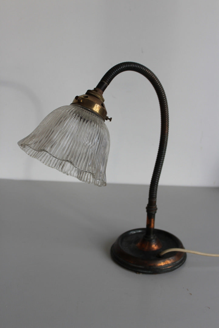 Vintage Copper Tone & Crinkle Holophane Lampshade - Kernow Furniture