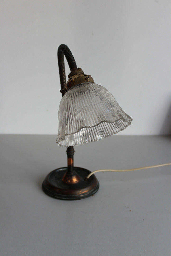 Vintage Copper Tone & Crinkle Holophane Lampshade - Kernow Furniture