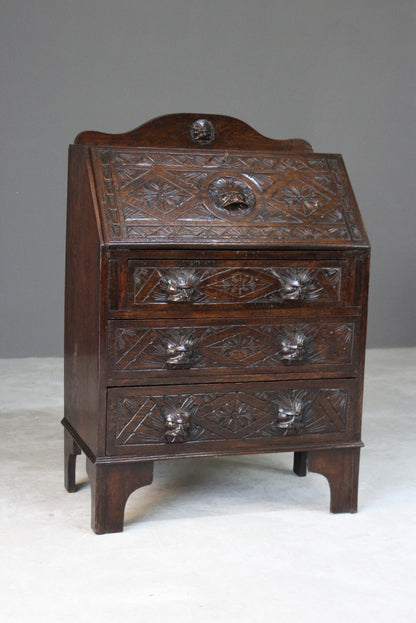 Carved Oak Greenman Bureau - Kernow Furniture