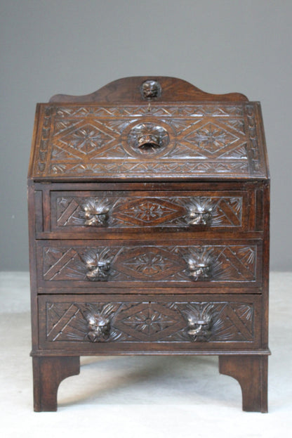 Carved Oak Greenman Bureau - Kernow Furniture