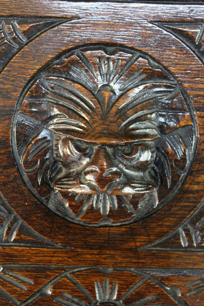 Carved Oak Greenman Bureau - Kernow Furniture