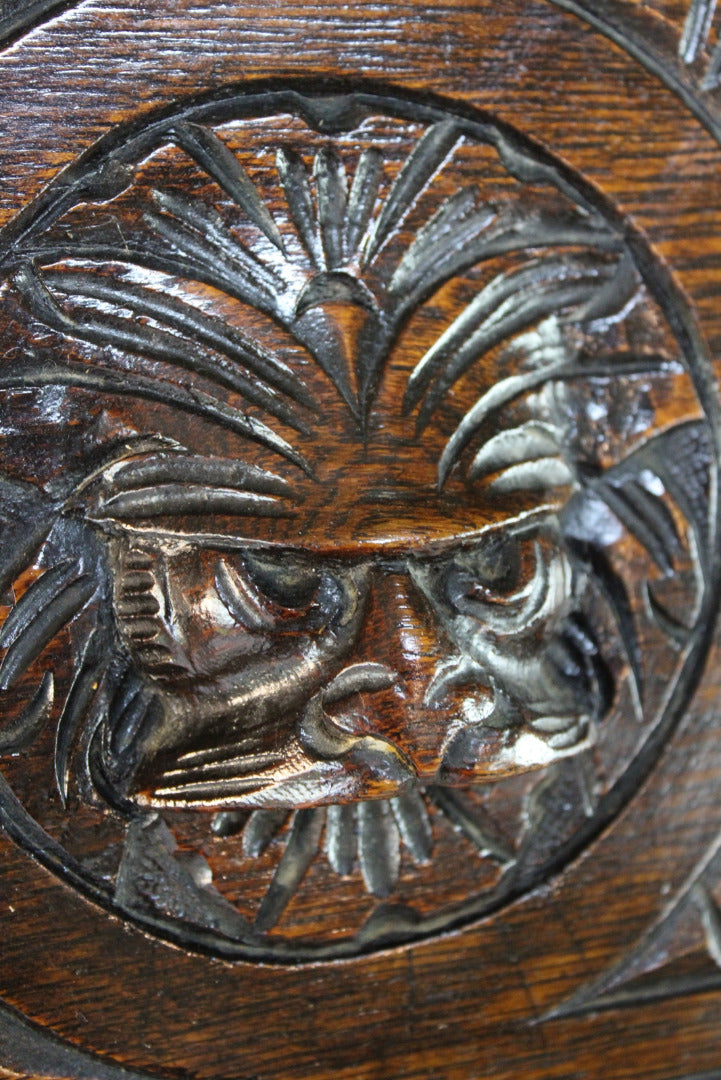 Carved Oak Greenman Bureau - Kernow Furniture