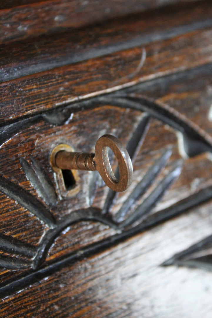 Carved Oak Greenman Bureau - Kernow Furniture