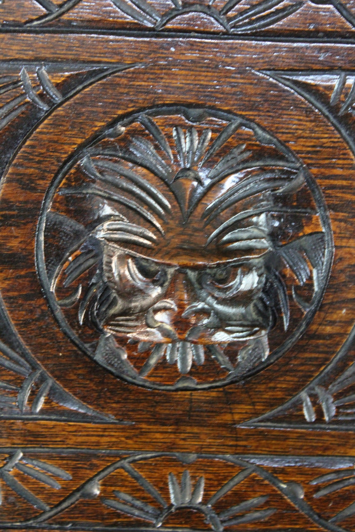 Carved Oak Greenman Bureau - Kernow Furniture